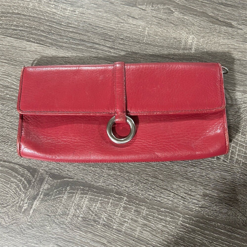 Ann Taylor Clutch Wallet Womens Small Red Foldover Ring Closure Zip